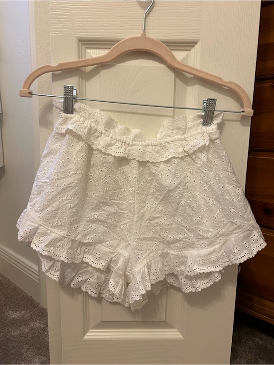 Tularosa Pants - Tularosa White Eyelet Ruffle Shorts